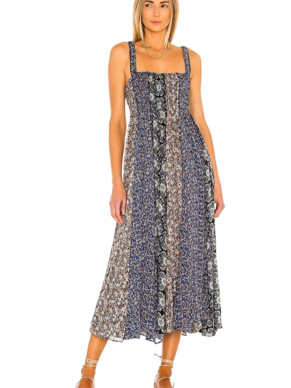 REVOLVE Free People Come Together Black Combo Smocked Maxi Dress